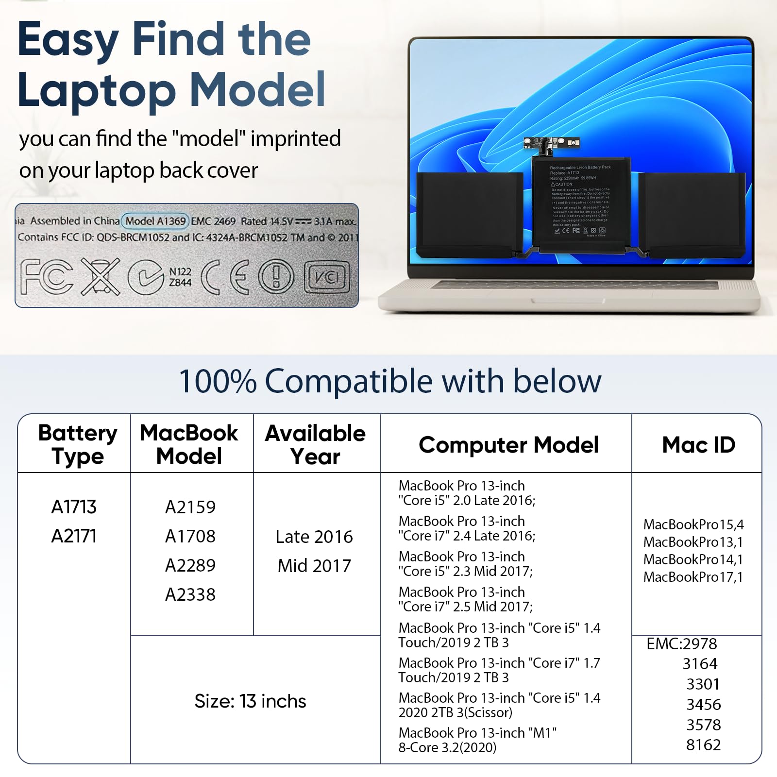 Amazon.com: Jalaxbeat A1708 Battery Replacement for MacBook Pro 13